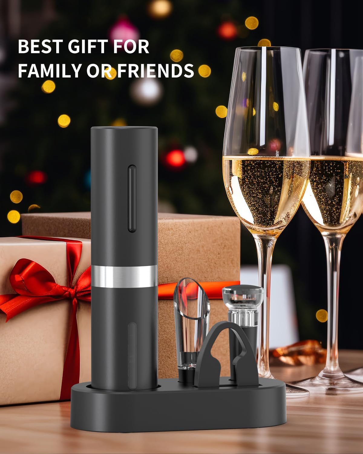 CIRCLE JOY 5-in-1 Electric Wine Opener Set Rechargeable Wine Corkscrew Bottle Opener with Charging Station, Foil Cutter, LED Indicator, Aerator Pourer and Vacuum Stopper - Image 5