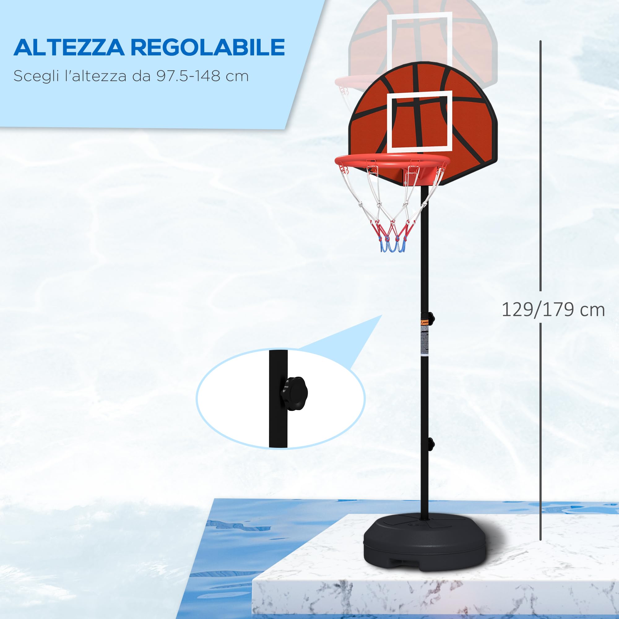 SPORTNOW Canestro Basket ad Altezza Regolabile con Bersaglio Freccette 2 in 1, Set da Gioco in Acciaio e PE con Base Riempibile e 6 Freccette, 38.5x48.5x179 cm, Nero e Marrone