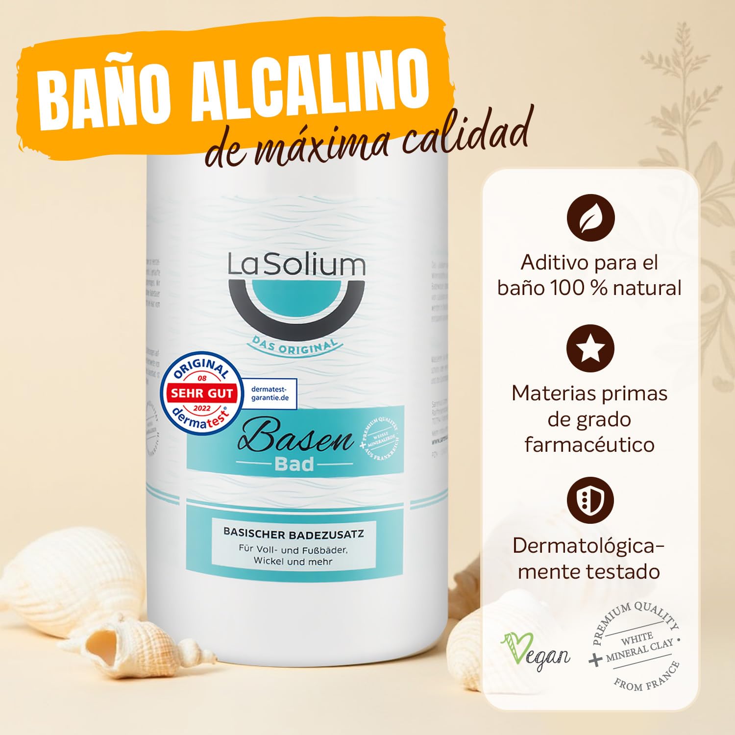 Sales de baño alcalinas, 2.4 kg con arcilla blanca; polvo alcalino | con arcilla de Francia; Dermatest: puntuación MUY BUENO
