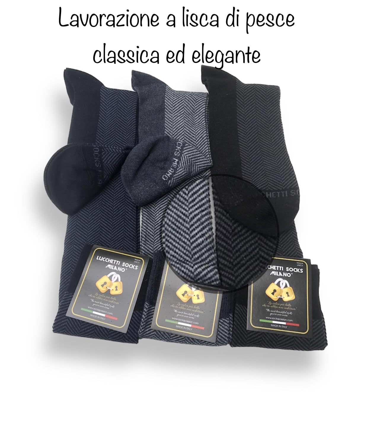 Lucchetti Socks Milano Set da 6 Paia di calze uomo lunghe caldo cotone colorate tendenza pois fantasia fashion Made in Italy