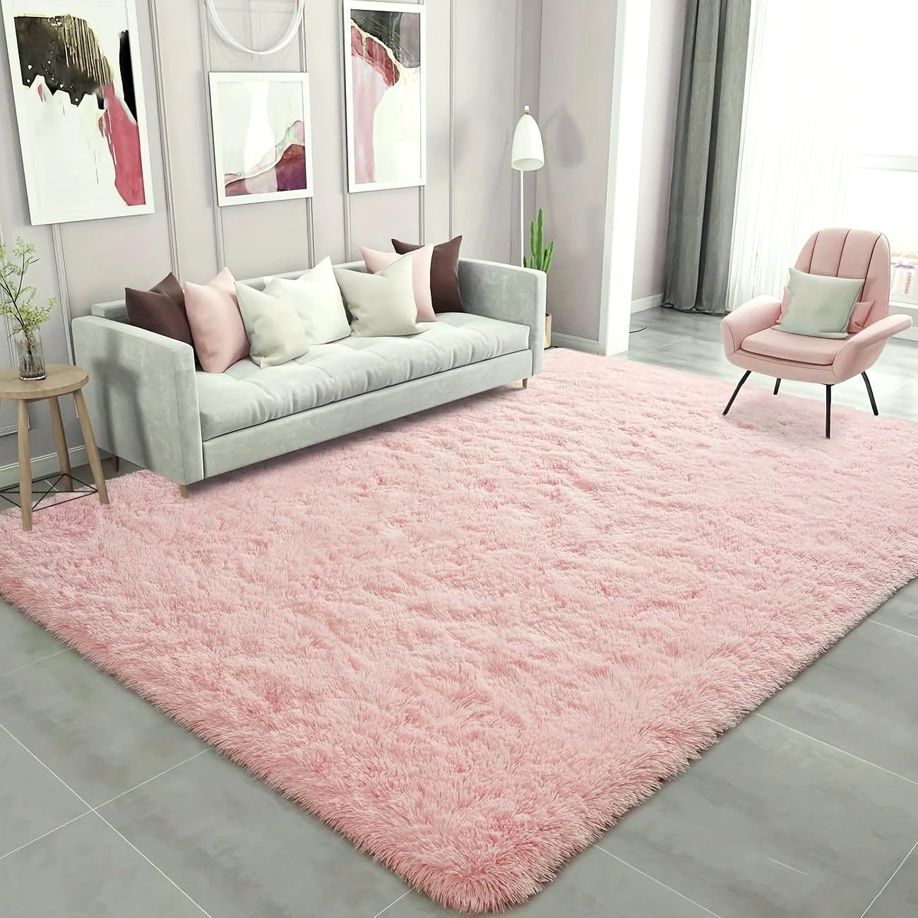 Oxford Homeware Shaggy Rugs Living Room 140 x 200 cm Pink Rug for Bedroom Non Slip Fluffy Carpet Non-Shedding Thick Soft High Pile Rug Kids Room