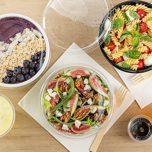Miniatura 10 de Restaurantware Solo tapas tapas de plástico de 21 onzas, 200 tapas reciclables para ensaladeras de 21 onzas  cuencos redondos desechables de