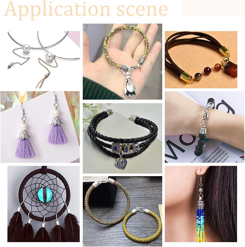 PH PandaHall 152pcs Glue-in End Caps 4 Styles Alloy Cord Ends 2 Colors Cord End Caps Vintage End Tip with Loop Ring Leather Cord Clasps for DIY Tassel Bracelet Necklace Jewelry Bag, 2/2.5/3/4mm Hole