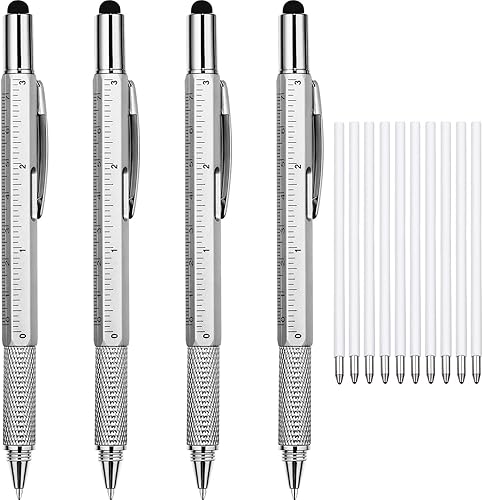 Bolígrafos de regalo para hombre, 4 piezas, multiherramienta 6 en 1, con destornillador, regla, medidor de nivel, bolígrafo y repuestos, regalos