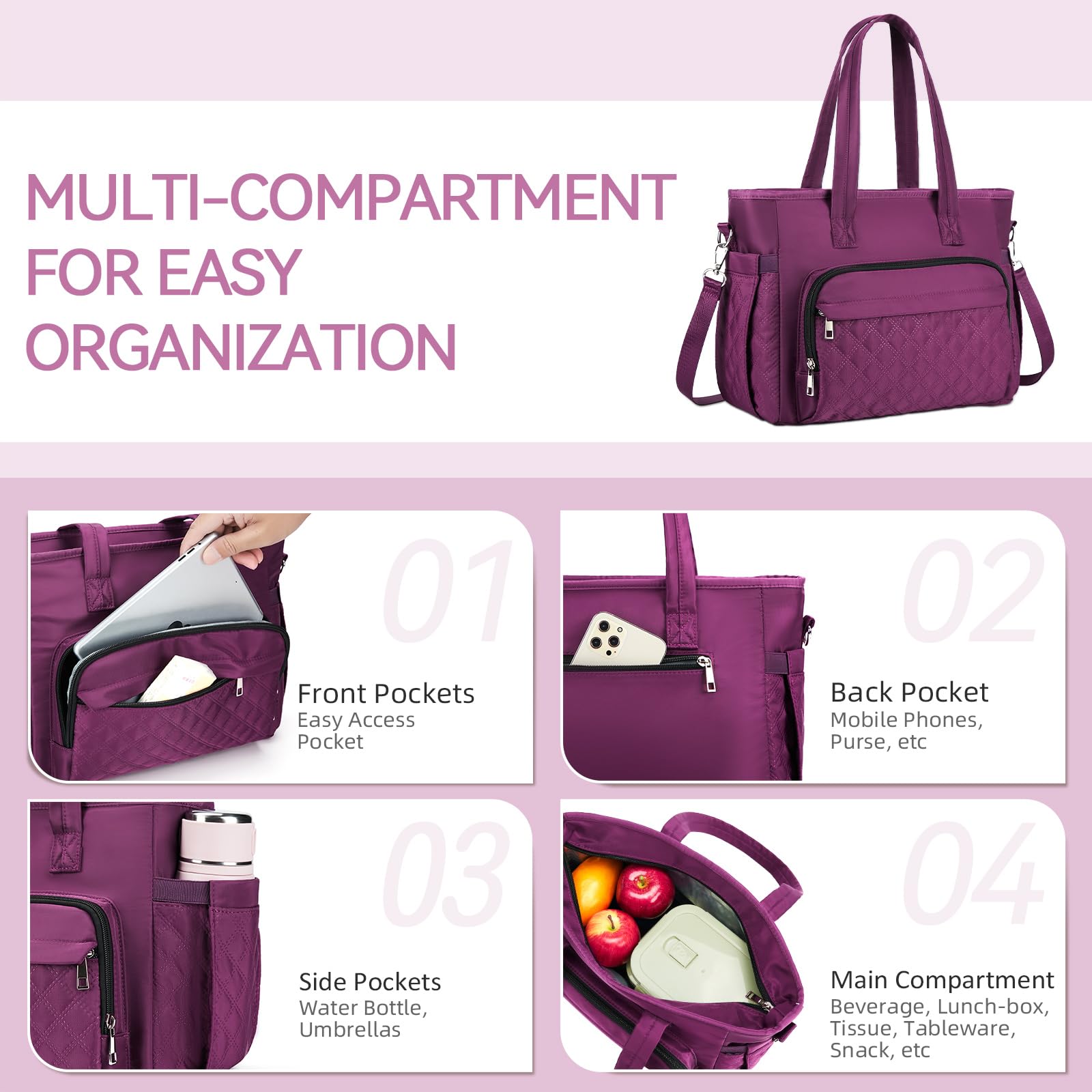 HSHRISH Lunch Bags for Women,12L Insulated Lunch Bag for Women Adults with Adjustable Shoulder Strap and Bottle Holder - Image 3