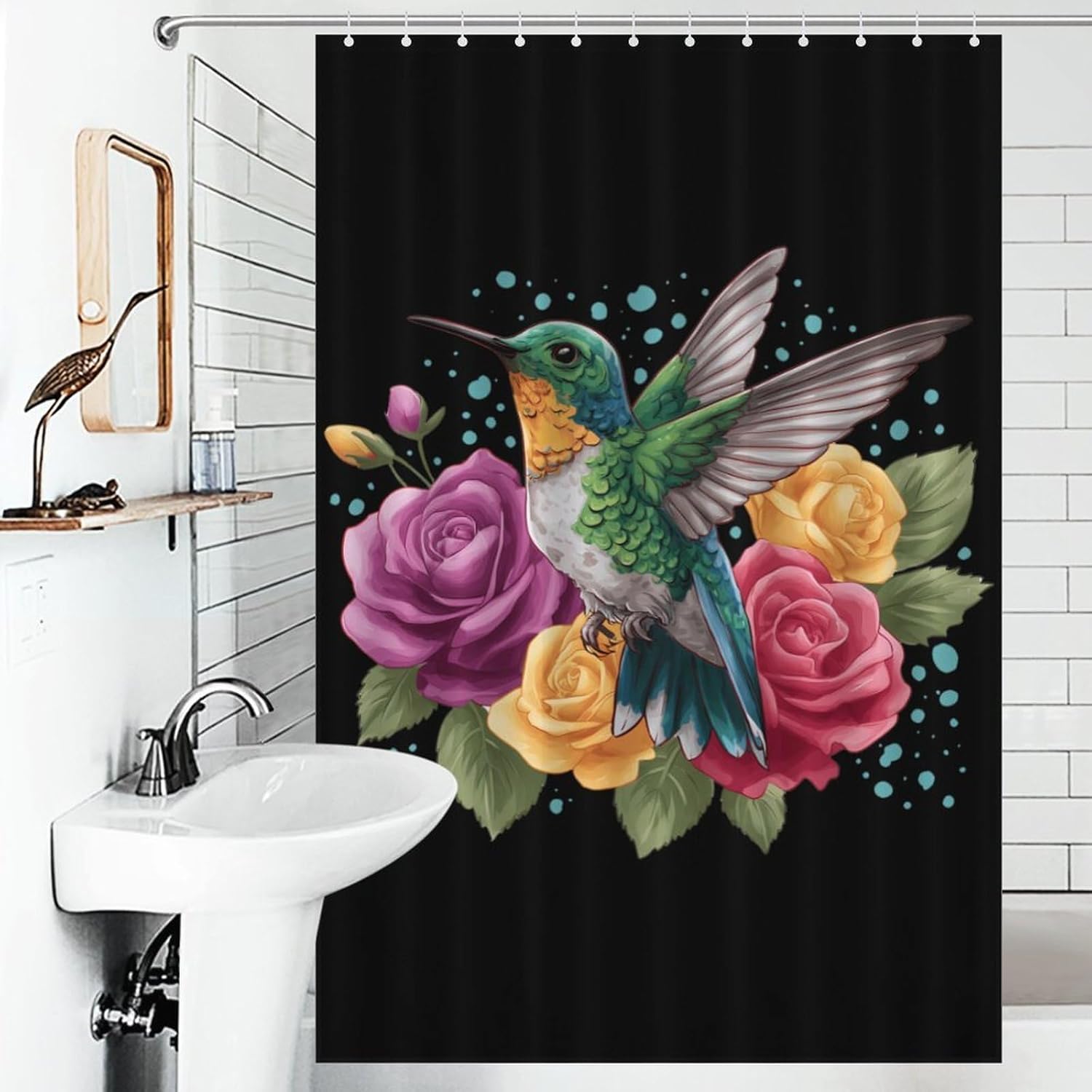 Hummingbird Rose Shower Curtain 46.85x70.87Inch（119x180cm） Polyester Bath Curtain Shower Curtains Printed Decorative