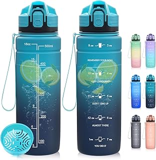 Dosurer Sports Water Bottle, 1l, 700ml, 500ml Drinking Bottle Kids Leak Proof, Water Bottle with Motivational Time Markings and Filter, BPA Free Tritan Sport Bottle for School, Sport, Work, Fitness