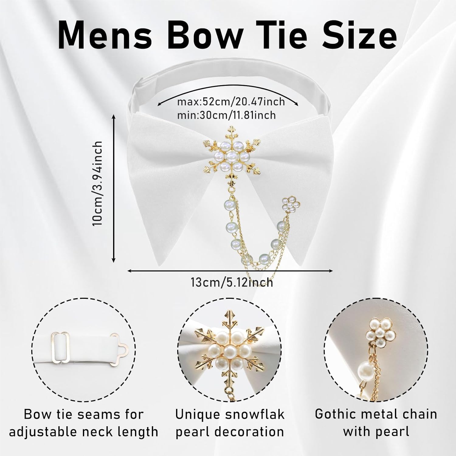 Oversized Bow Ties for Men, Mens Bow Tie with Pearl Decoration Adjustable Pre-tied Bowtie for Wedding Party Banquet - Image 4