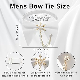 LJBFNN Oversized Bow Ties for Men, Mens Bow Tie with Pearl Decoration Adjustable Pre-tied Bowtie for Wedding Party Banquet