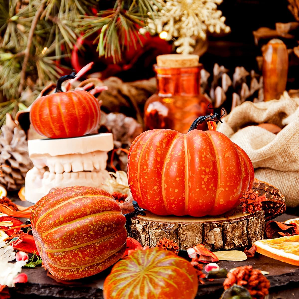 Gresorth 4 PCS Fake Pumpkins Artificial Vegetable Fall Autumn Halloween Christmas Decoration Lifelike Fruit Model Realistic Orange Ornament