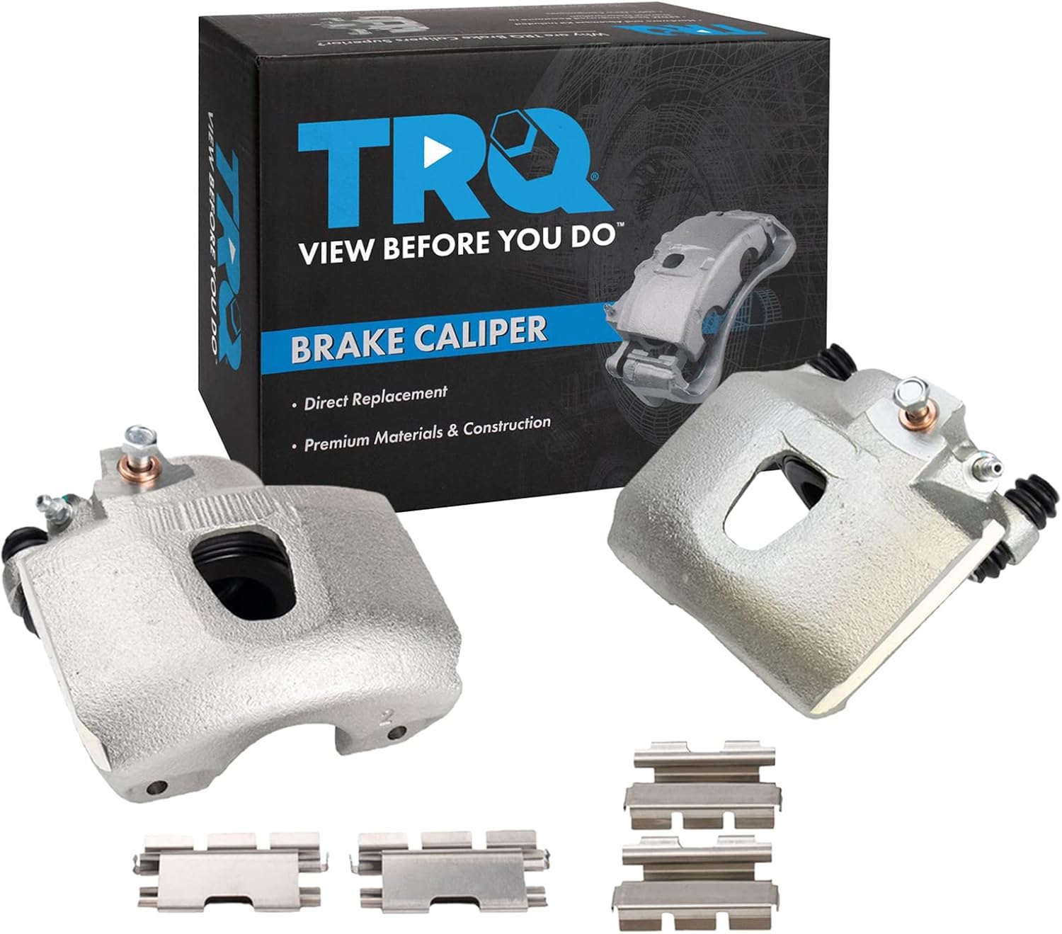 TRQ Front Disc Brake Caliper with Pair of Hardware for Bronco F-150 E-150 Set.