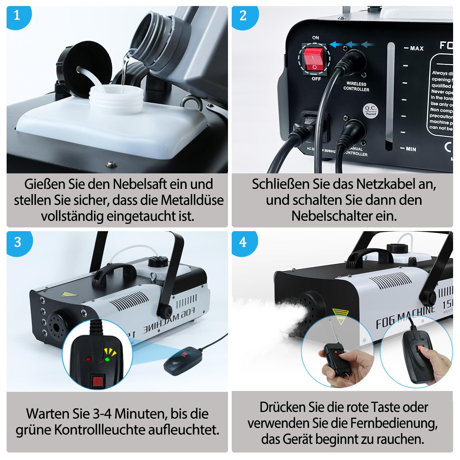 Telbum Nebelmaschine 1500 Watt Fernsteuerung Räuchermaschine 16000 CFM Fog Professionelle Fogger für DJ Bühne Party Hochzeit Events Halloween Weihnachten