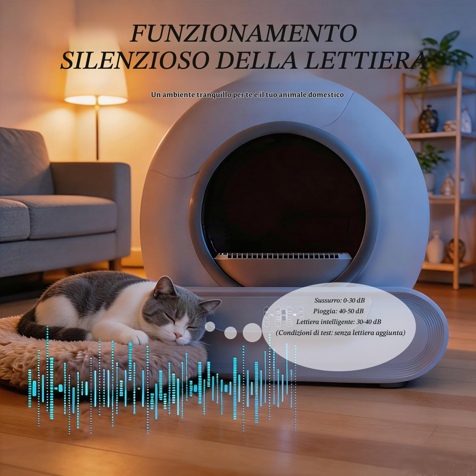 Lettiera Gatti Autopulente Wifi 74L Sensori di Sicurezza con App | 6 Sacchetti per Rifiuti 2 Filtri 1 Tappetino per Più Gatti
