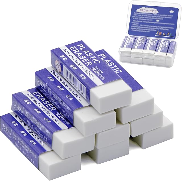 Pencil Erasers Classic Eraser White Plastic Rubbers Erasers for Universal Use in Schools Offices Sketches Paintings Fine Arts Soft 2B Eraser 9 Pcs