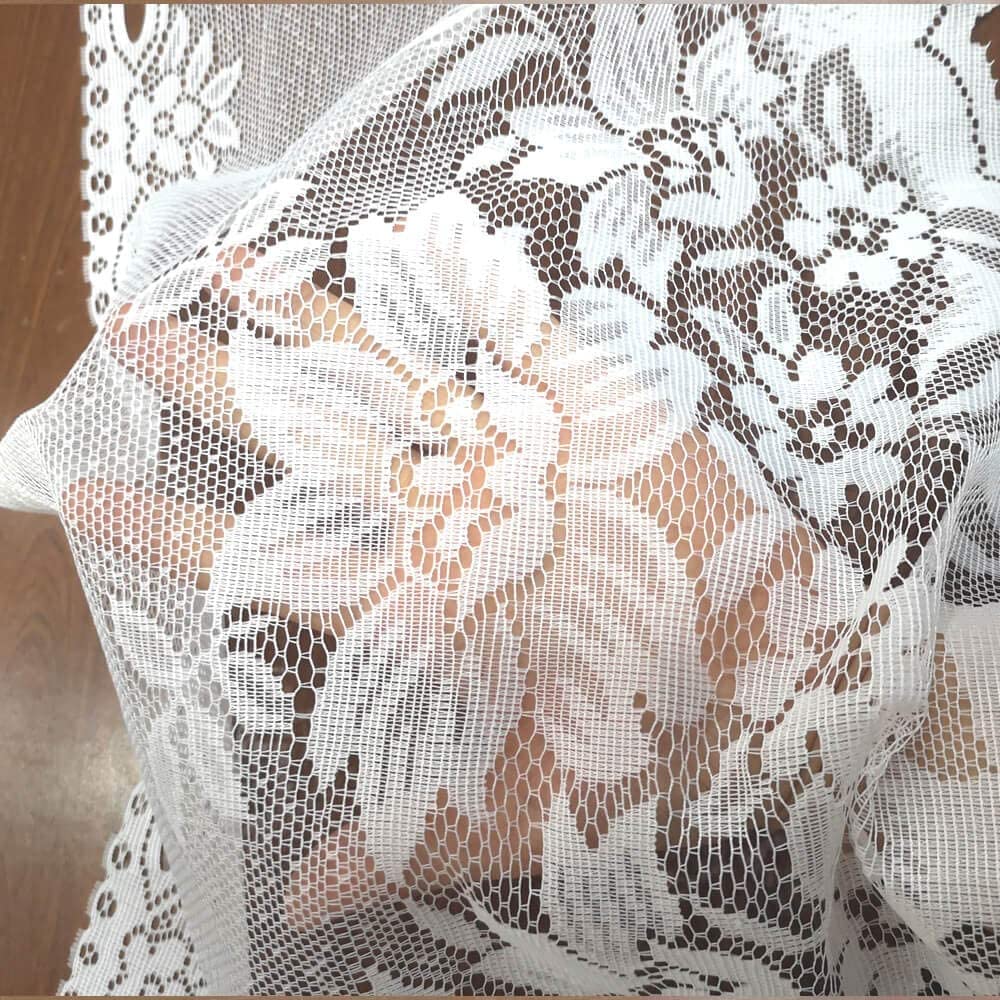 WUBODTI White Sheer Lace Window Valance - 63\" W X 24\" H, Floral Embroidery, Voile Cafe Curtain For Kitchen, Dining Room - View #9