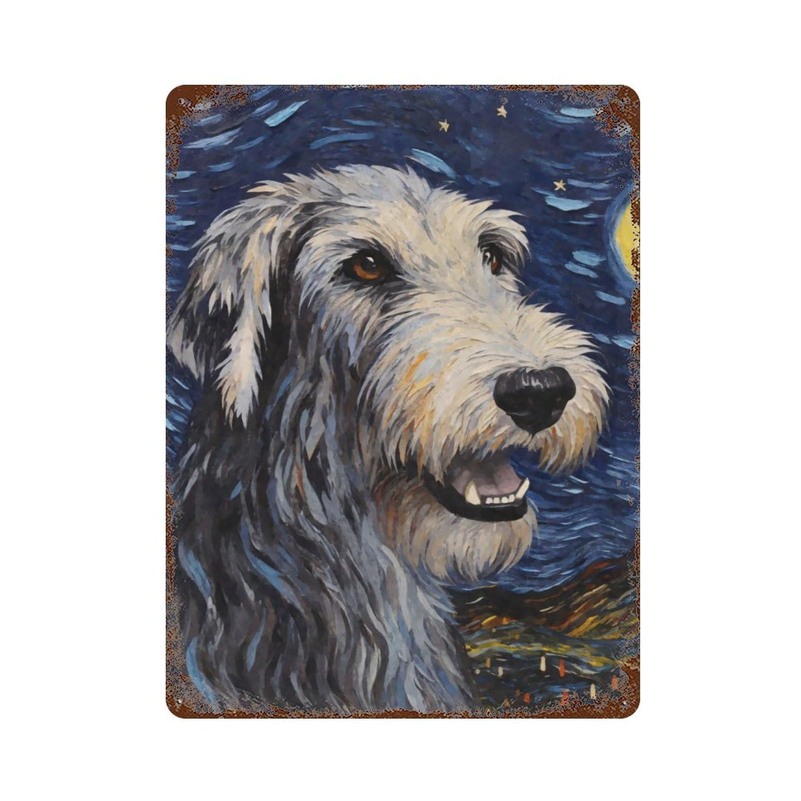 Irish Wolfhound Starry Vintage Wall Sign 15.7"x11.8", Rust Effect Metal Decor for Farmhouse, Kitchen And Entryway Decor