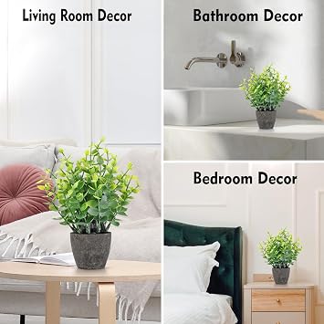 2 Pack Fake Plants Mini Artificial Greenery Potted Plants Bathroom Decor