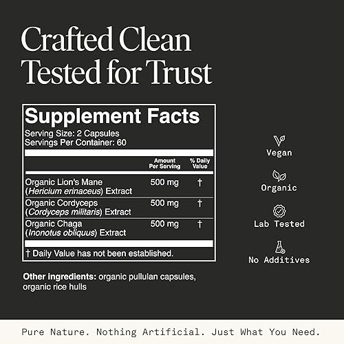 Miniatura 3 de Fantastic Fungi Cápsulas Wake  Suplemento certificado de melena de león orgánica, Cordyceps, hongo Chaga para concentración, energía y