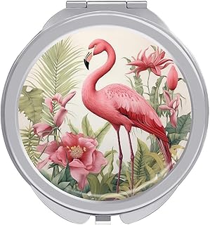 Flamingo and Leaves Makeup Mirror Small Porta...