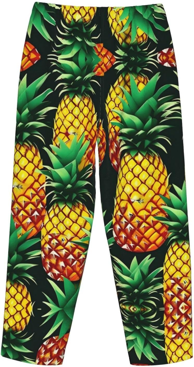 Tropical Fruit Pineapples Print Cozy Christmas Pajama Pants,Flannel Pajama Bottoms,Cater To Various Body Types