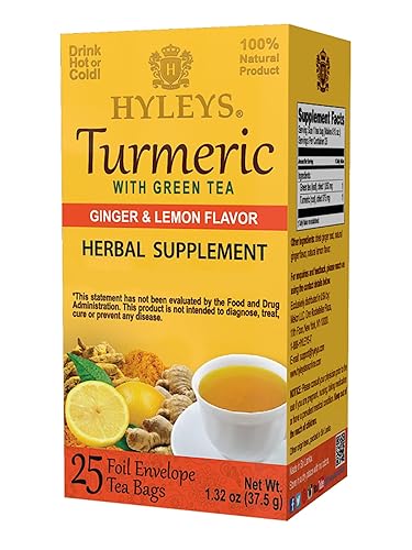 Hyleys - Té de cúrcuma - Té verde con sabor a jengibre y limón 25 bolsas de té - 100 natural sin azúcar sin gluten y sin OMG