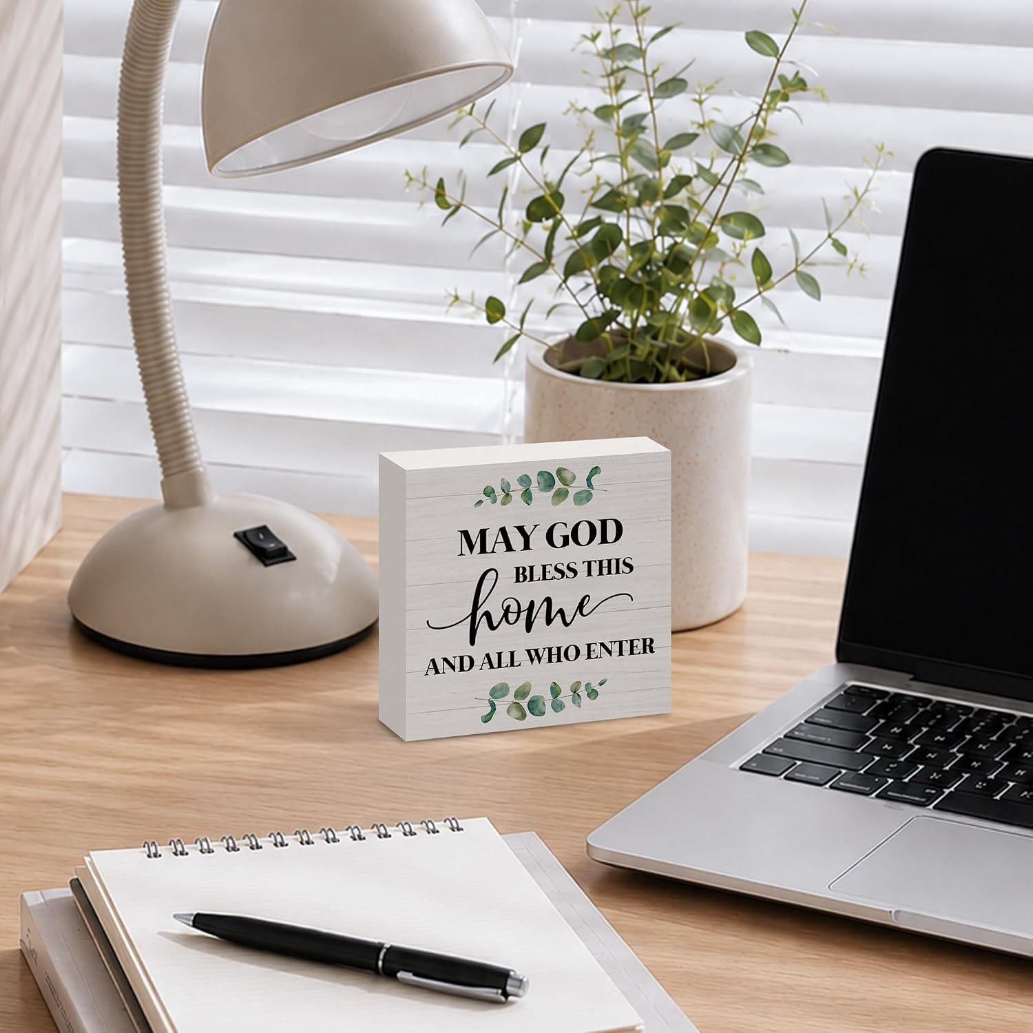 May God Bless This Home Christian Wooden Sign Desk Shelf Decor 5x5 image 5
