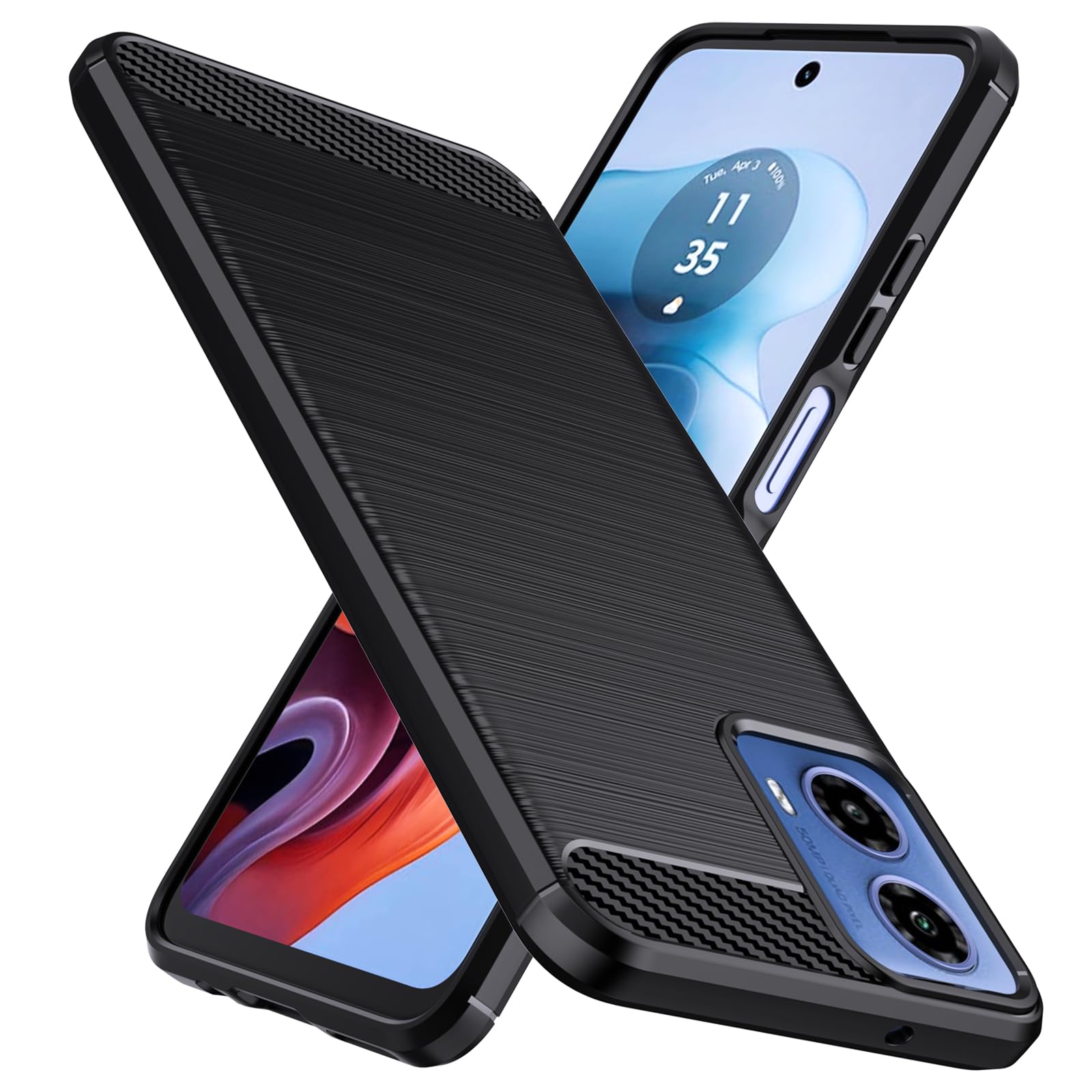 Designed for Moto G45/G34 5G Case,Flexible TPU [Brushed Texture] [Anti-Slip] Shockproof Military Protection Bumper Phone Case,Slim Case Cover for Motorola Moto G34,Black