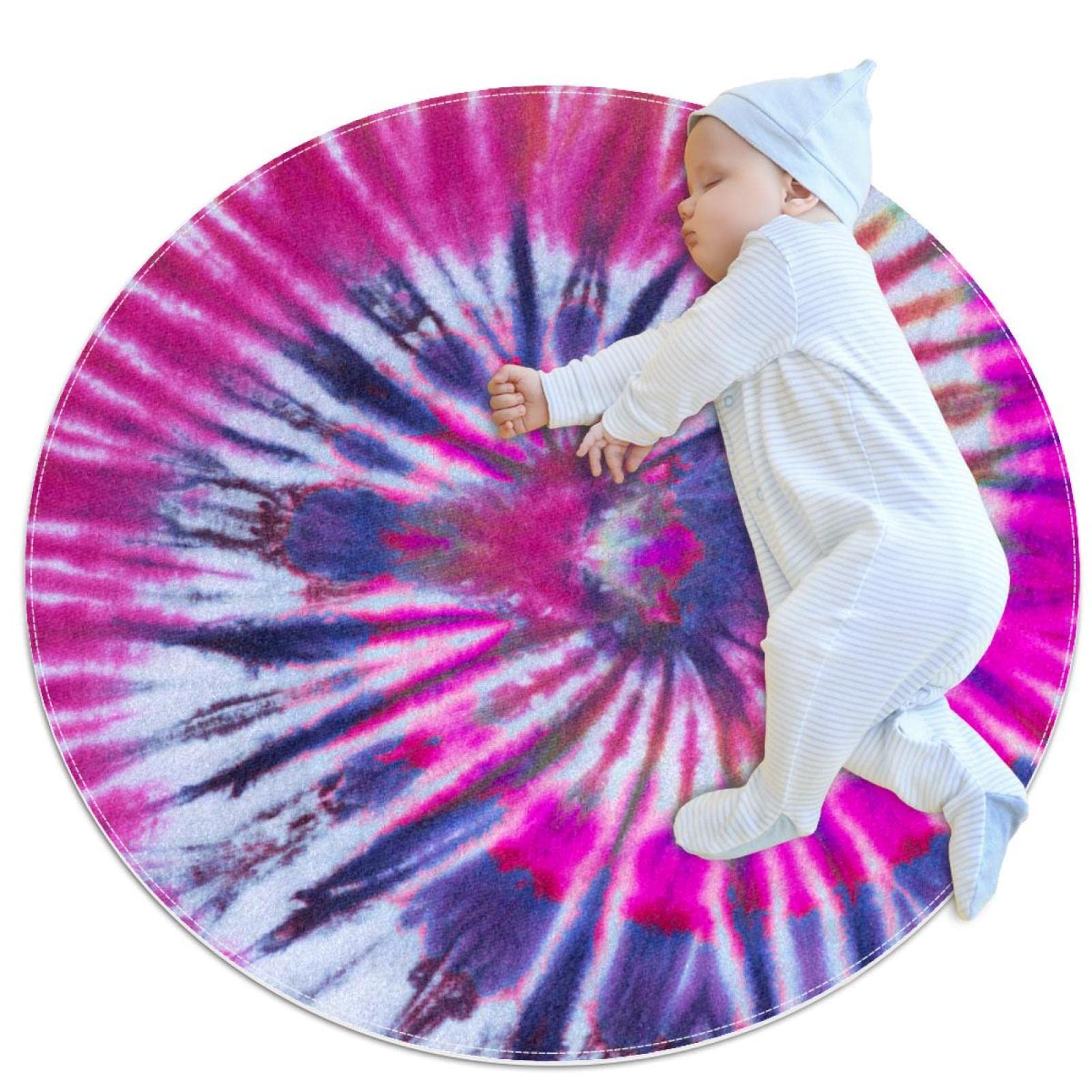 Tapis de jeu pour enfants JDEZ rond tie dye 80cm pour éveiller les bébés