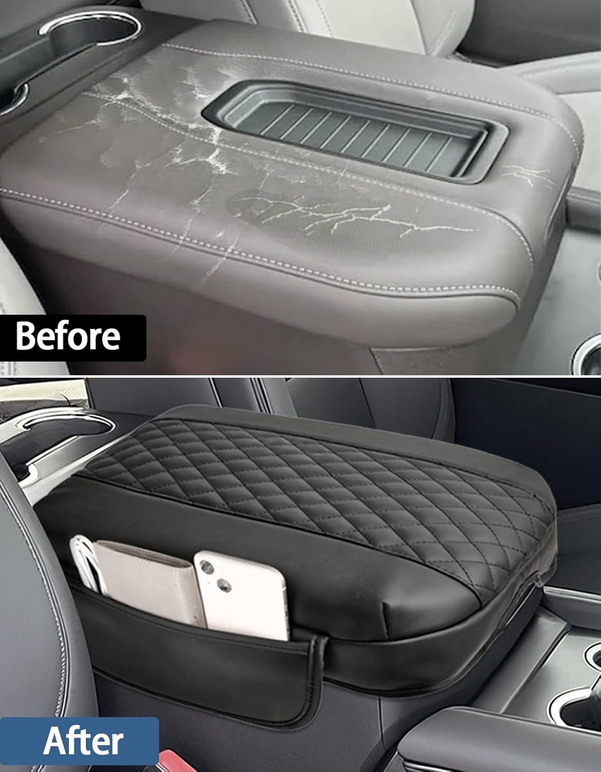 Center Console Cover Fits 2019-2025 Chevy Silverado/GMC Sierra 1500/2500HD/3500HD, 2021-2025 Chevy Tahoe/Suburban & GMC Yukon (Floor Console Bucket Seat Only), 1.2'' Thickened w/ 2 Pockets