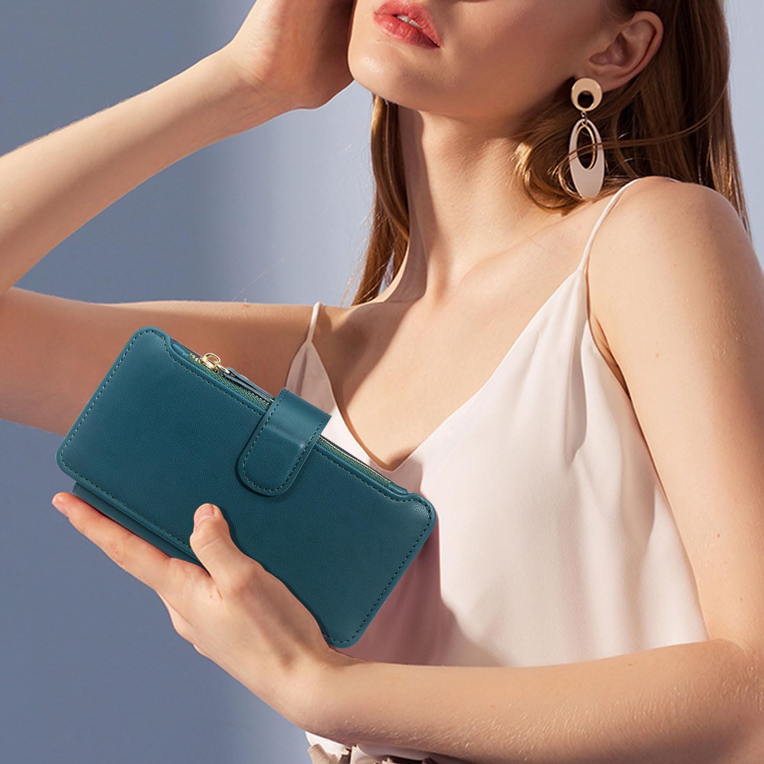 Harryshell Crossbody for Samsung Galaxy S24 5G Case Wallet [8 Card Slots] with [Theft-Scan Blocking],Cash Coin Zipper Pocket Long Shoulder & Wrist Strap for S24 6.2 Inch (Teal)