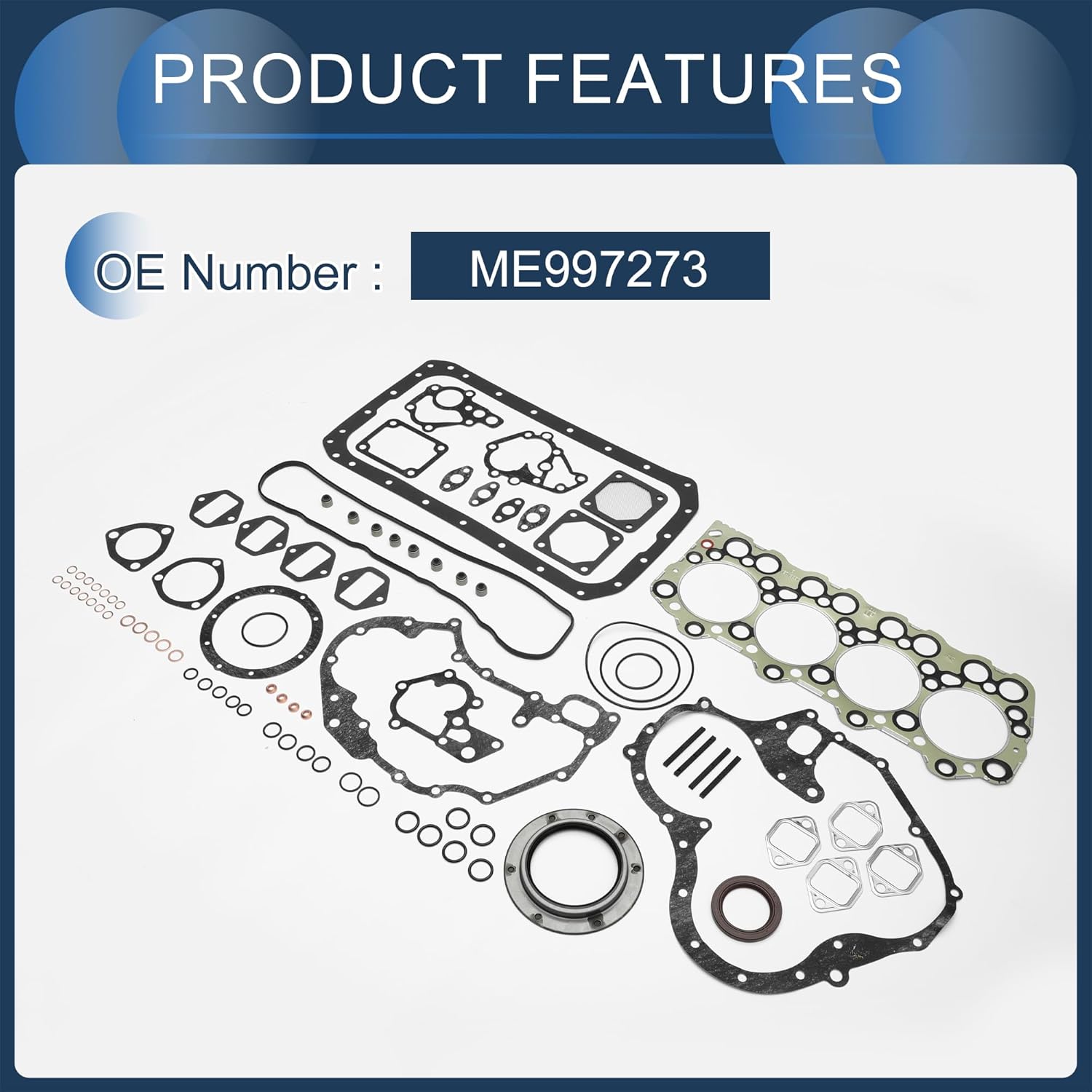 Cylinder Head Gasket Kit Engine Valve Gasket Set No.ME997273 for Mitsubishi 4D32 Rubber, Metal Black