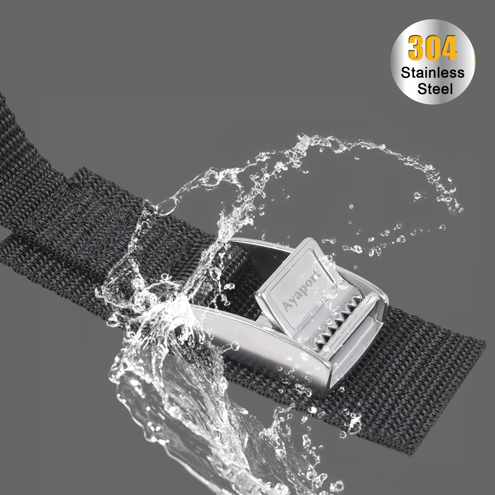 Ayaport, Cinghie di ancoraggio con fibbie in acciaio inox regolabili con fibbia a camma da 4,9 m, cinghia per imballaggio nera