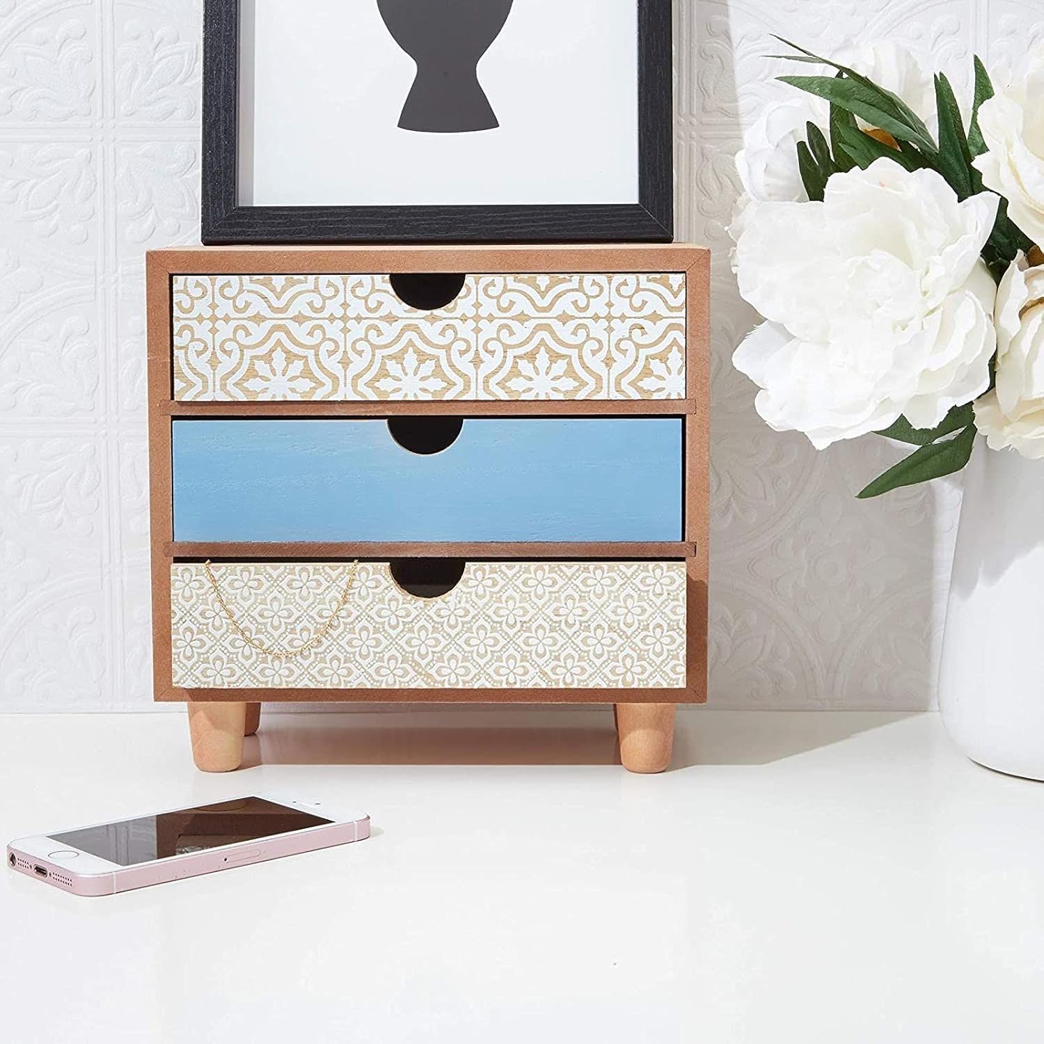 Wooden Jewelry Box, 3 Drawer Organizer (9 x 4 x 8 In) : Clothing, Shoes & Jewelry