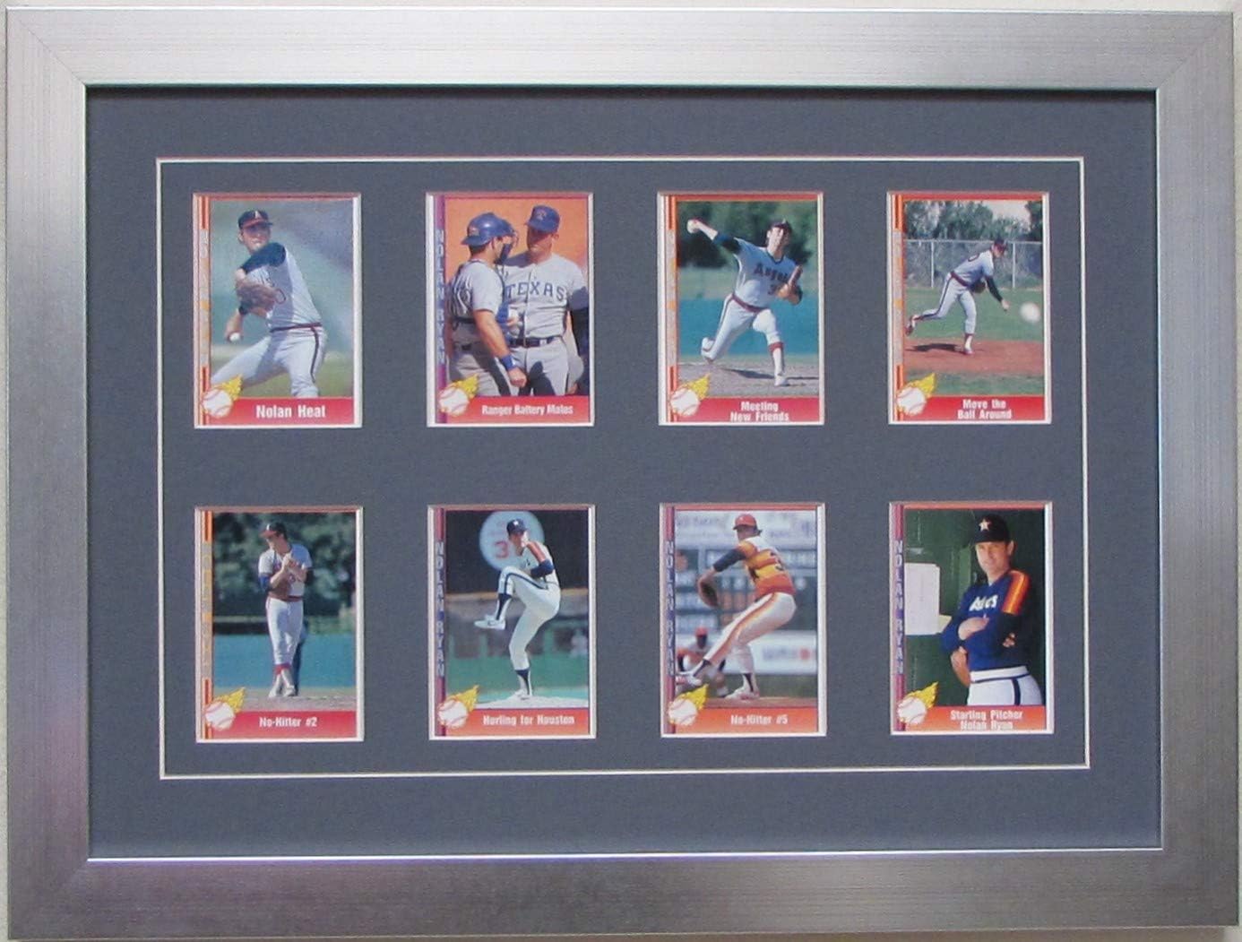 Trading Card Display Frame 8 Cards Brushed Silver Wood Frame with Matting and Card Mounts (White)
