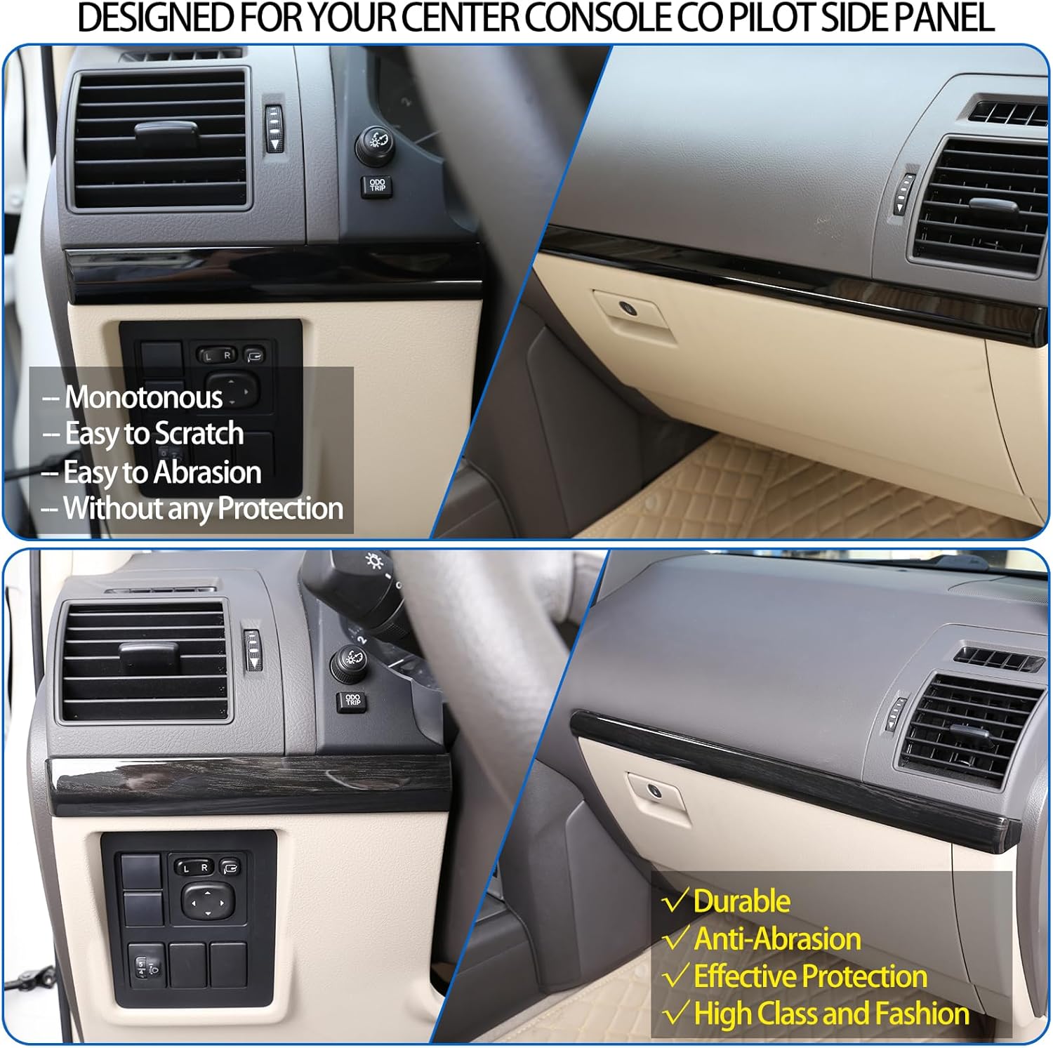 Compatible with Toyota Land Cruiser Prado FJ150 150 2018 Car Center Console Decorative Strip Cover, ABS Co-Pilot Decoration Trim Strip Accessories, 2PCS (Black Wood Grain)