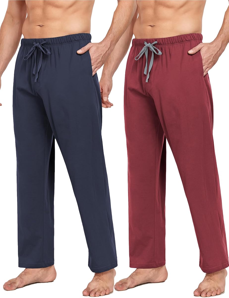 COLORFULLEAF Schlafanzughose Herren Lang mit Tasche Relaxed Fit Pyjamahose für Männer Freizeithose Schlafhose 1/2er Pack