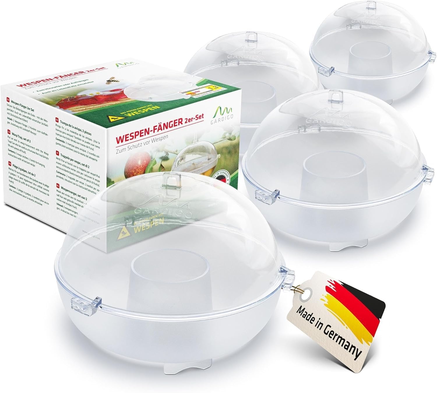 GARDIGO® Trappola per Vespe e Calabroni 4 Pz. | Anti Vespe da Esterno | Popilia Japonica Trappola | Cattura Insetti | Facile da Usare | Made in Germany