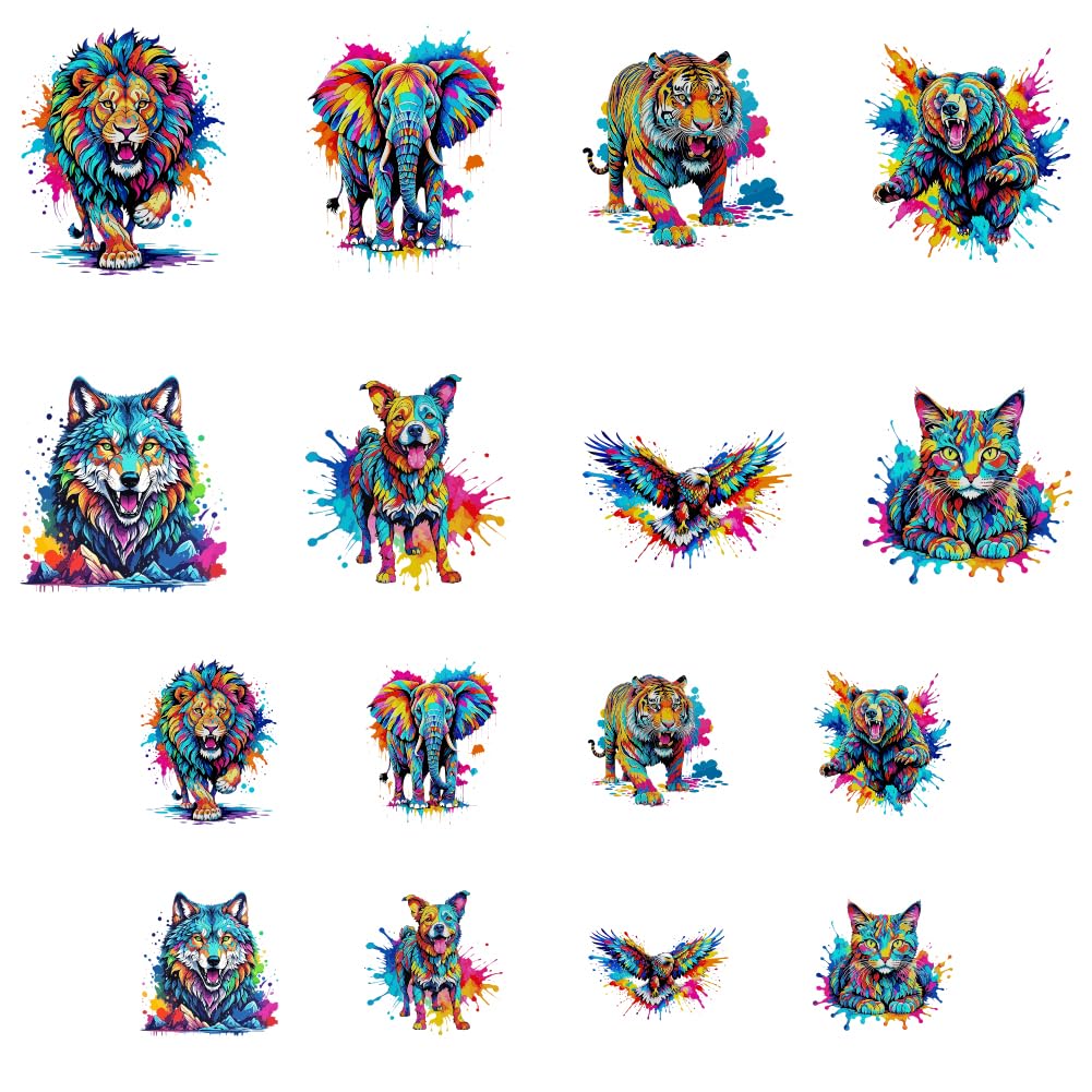 Transfert thermocollant pour t-shirt : lot de 16 motifs animaux prêts à être pressés