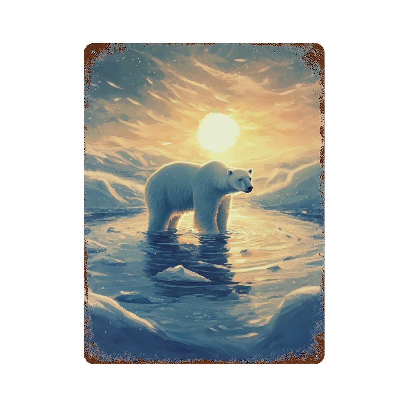 Polar Bear Sunset Weathered Tin Sign 15.7"x11.8", for Garage, Bar And Workshop Decor, Vintage Wall Decor