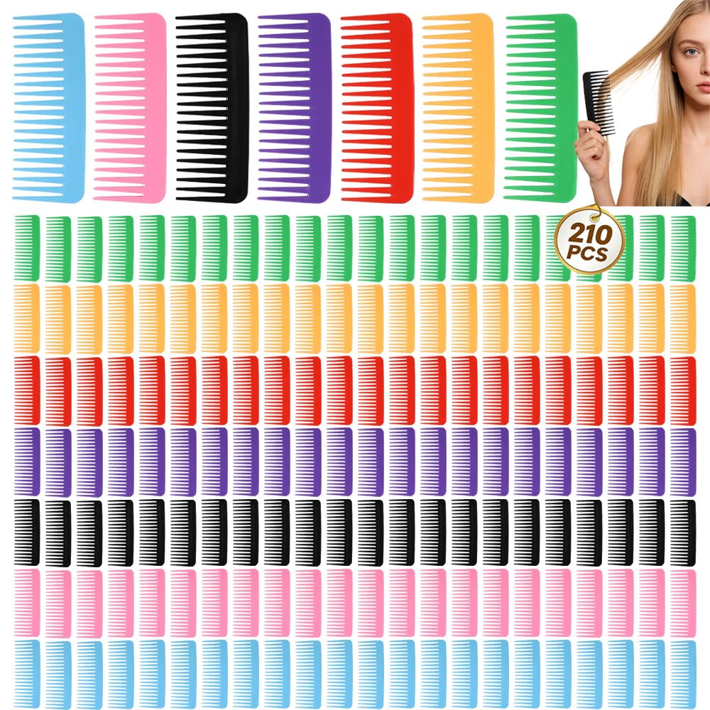 210 Pcs Large Wide Tooth Comb Bulk, 6x2.3 Inch No Handle Big Teeth Comb for Wet Hair for Travel Hotel Homeless Shelter Nursing Home Charity Church, Detangler Comb for Curly Hair, 7 Colors