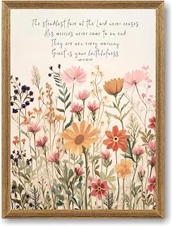 FYLDPSB Christian Floral Scripture Wall Art with Lamentations 3:22-23 Verse Poster Decor, Great Is Your Faithfulness Canvas Print for Bedroom Living Room Faith Home and Office Decor 12x16 Inchs