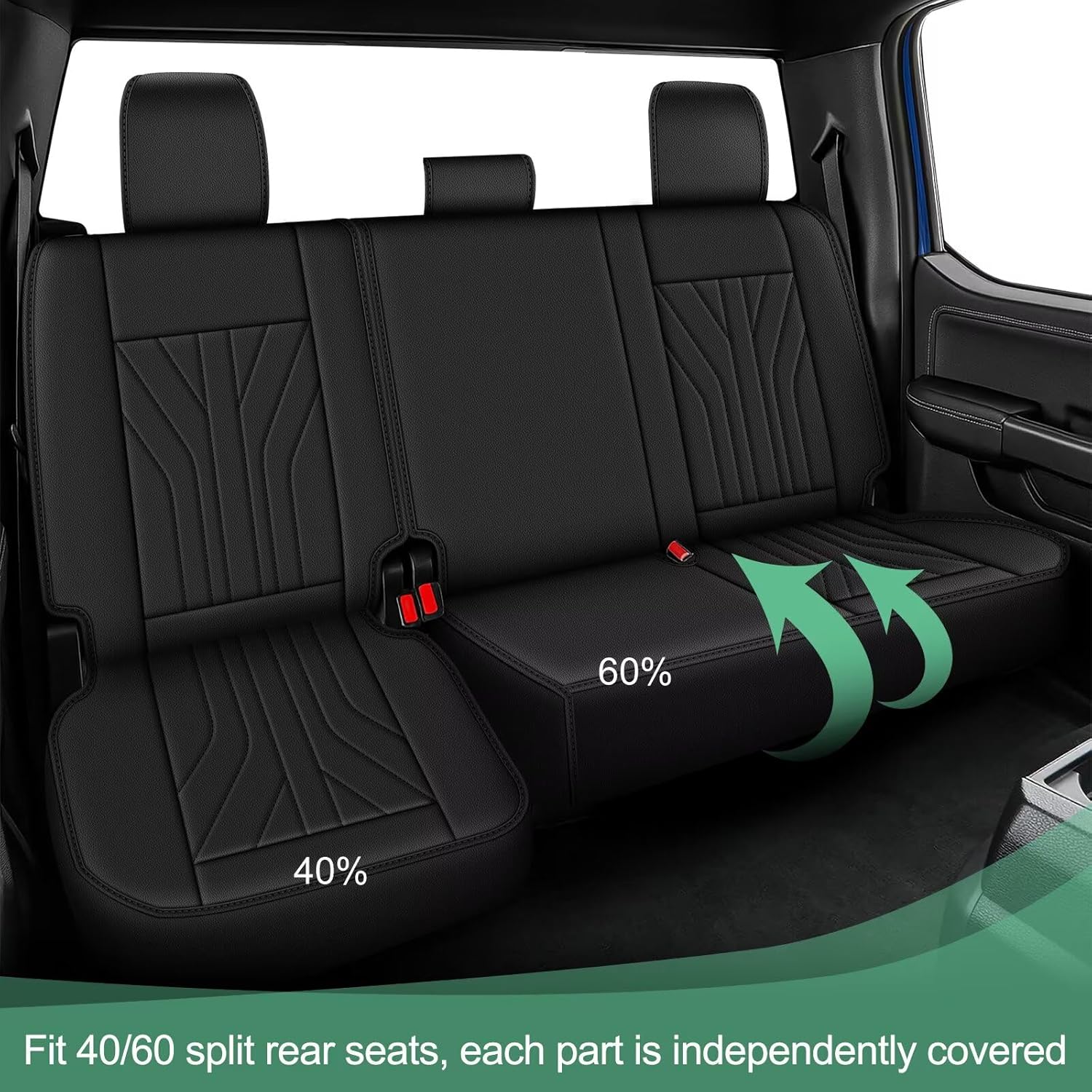 YORKNEIC Custom Fit for Toyota Tacoma Seat Covers 2024-2025 2026 Double Extended Crew Cab Waterproof Car Seat Cover Faux Leather - Airbag Compatible Seat Cover (5 Seats, Black)