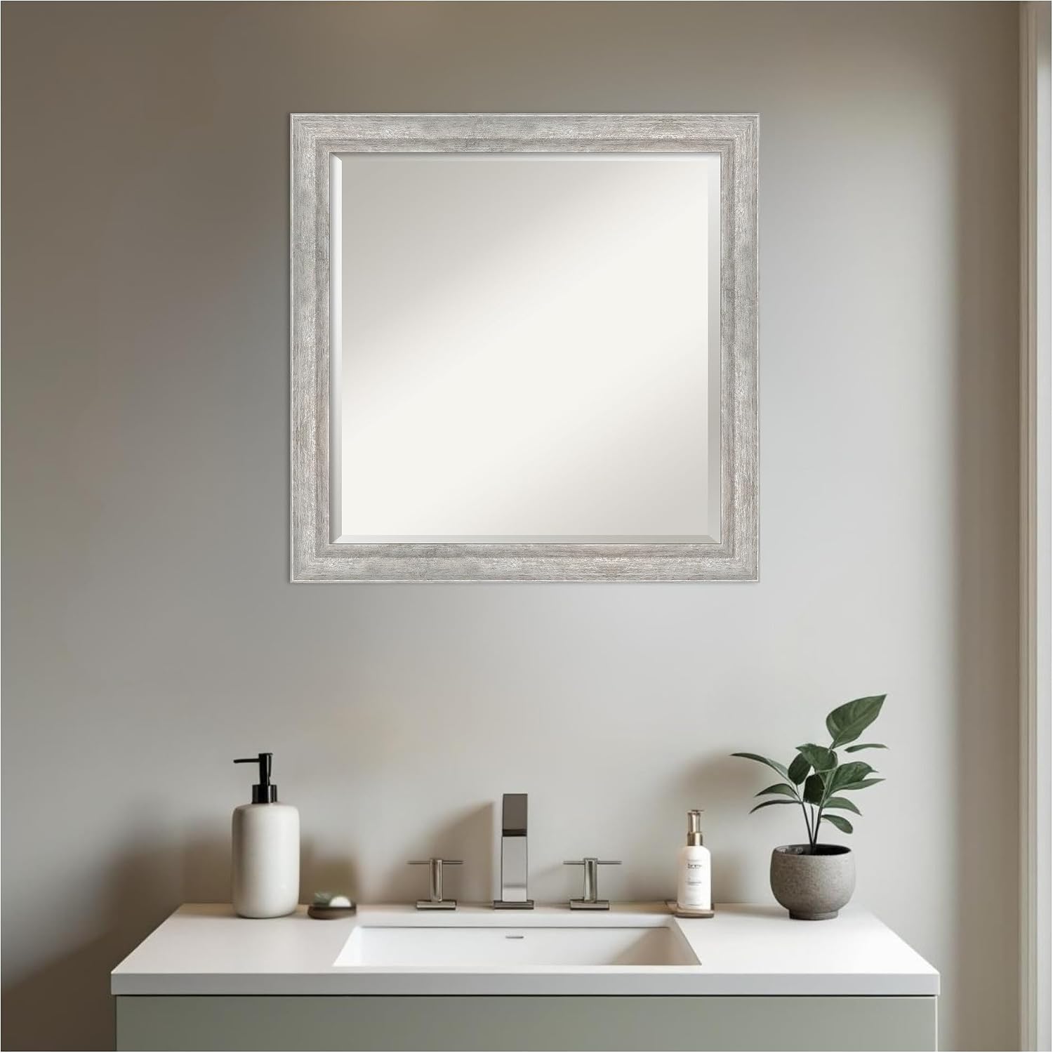 Amanti Art Bathroom Mirror for Over Sink, Vanity Mirror, Wood Frame, Hangs Horizonally and Vertically, Bathroom Wall Decor, Beveled Edge