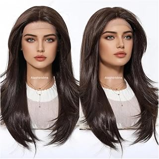 Akashkrishna 13×6 HD Front Lace Straight Synthetic Wig for Women | 26 Inch Full Head Wig | Coffee Brown Natural Look | Hig... Price In India