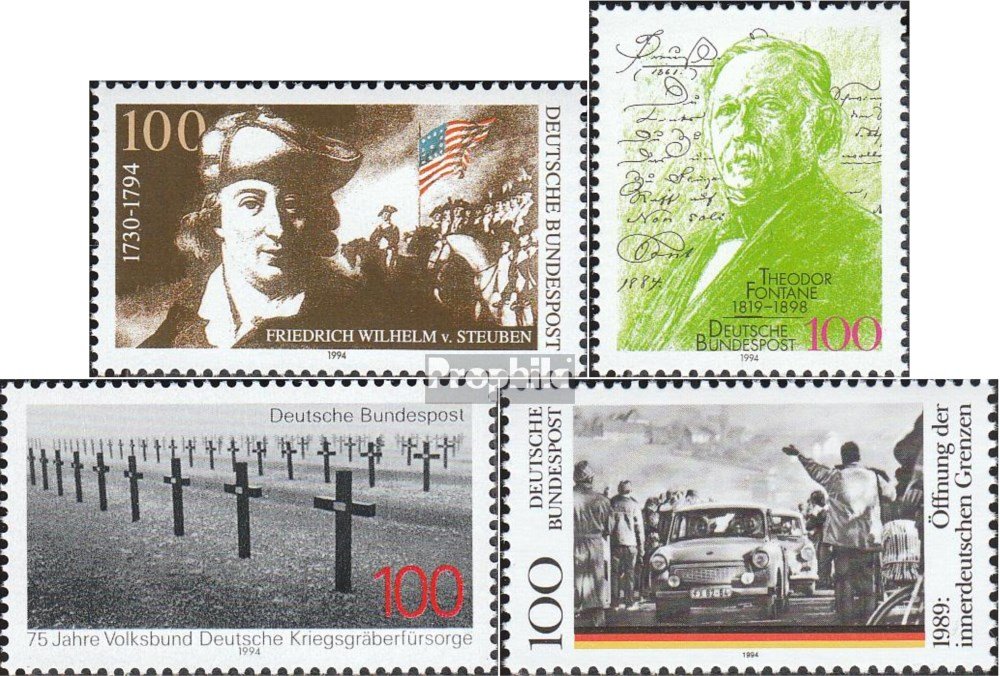 FRD (FR.Germany) Mi.-number.: 1766,1767,1768,1769 (complete.issue.) 1994 Steuben, Fontane, VdK, Border opening (Stamps for collectors) Road traffic