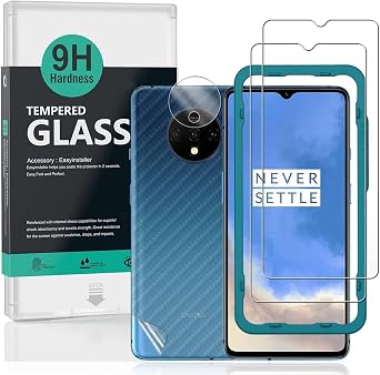 Ibywind Screen Protector For OnePlus 7T,with 2Pcs Tempered Glass,1Pc Camera Lens Protector,1Pc Backing Carbon Fiber Film [Fingerprint Reader,Easy to install]