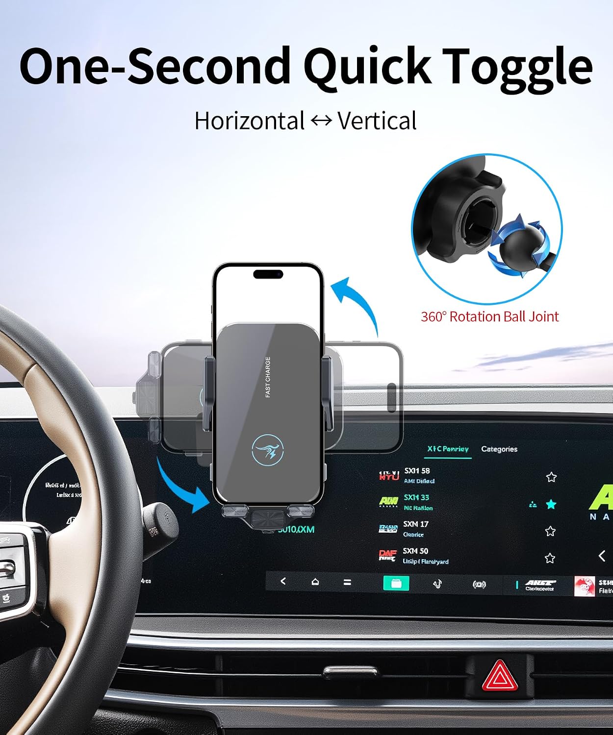 15W Wireless Fast Charger for Kia Sorento/Hybrid 2024-2026 Accessories 12.3 inch Screen Fixed Clip, Interior Decoration Mobile Phone Mount, 360° Rotation, Vehicle-Specific Custom Mount