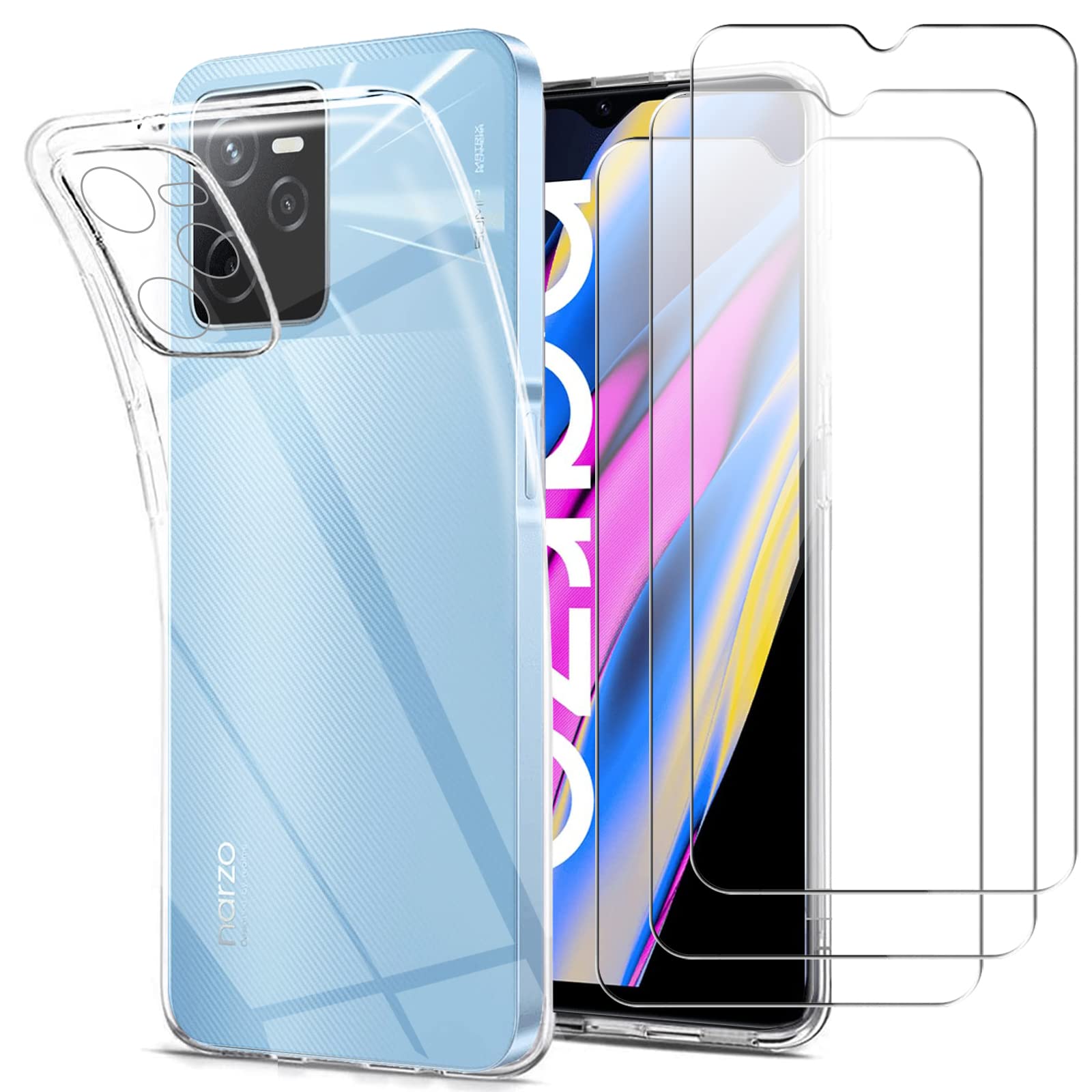 Cover Per Realme Narzo 50A Prime / C35 Con Vetro Temperato Incluso – Custodia Trasparente Sottile Antiurto