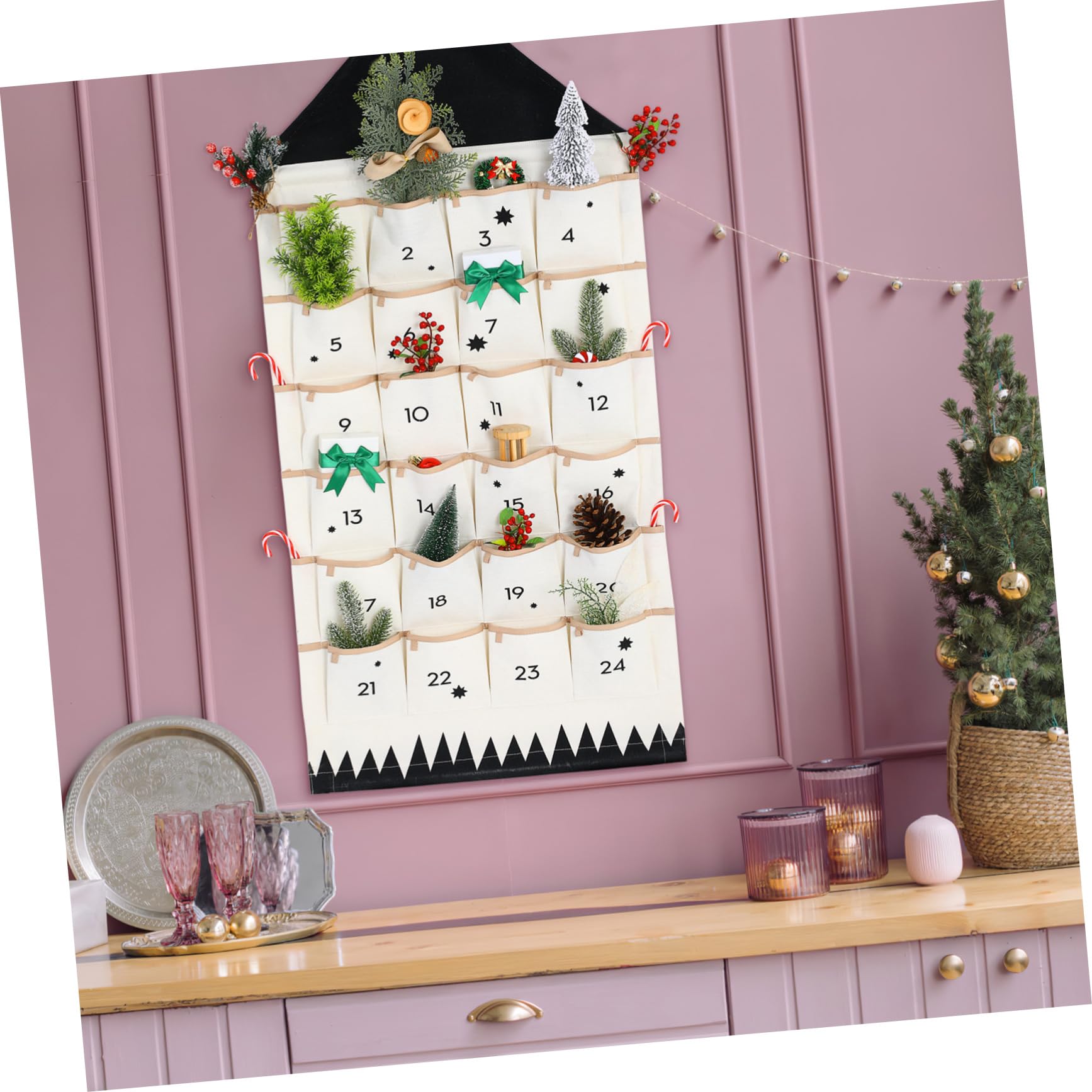 MAGICLULU Sacchetto Natalizio Multifunzionale in Cotone a Forma Abitazione, Lavabile, per Appendere su Muro e Dietro la Porta per Organizzare Decorazioni di Natale