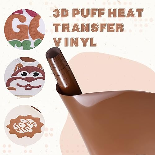 Miniatura 3 de Tintnut Rollo de vinilo de transferencia de calor de 10 pulgadas x 6 pies, rollo de transferencia de calor 3D beige francés de transferencia de